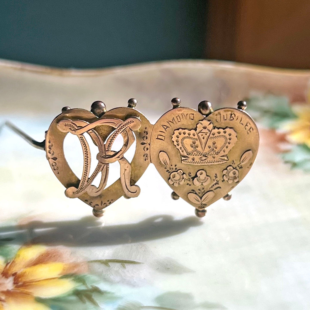 Antique Brooch Queen Victoria Diamond Jubilee 9k Gold Victorian