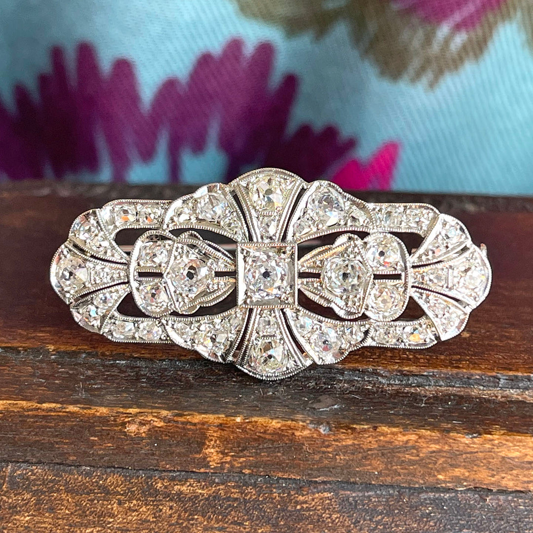Antique Early Art Deco Platinum Diamond Brooch