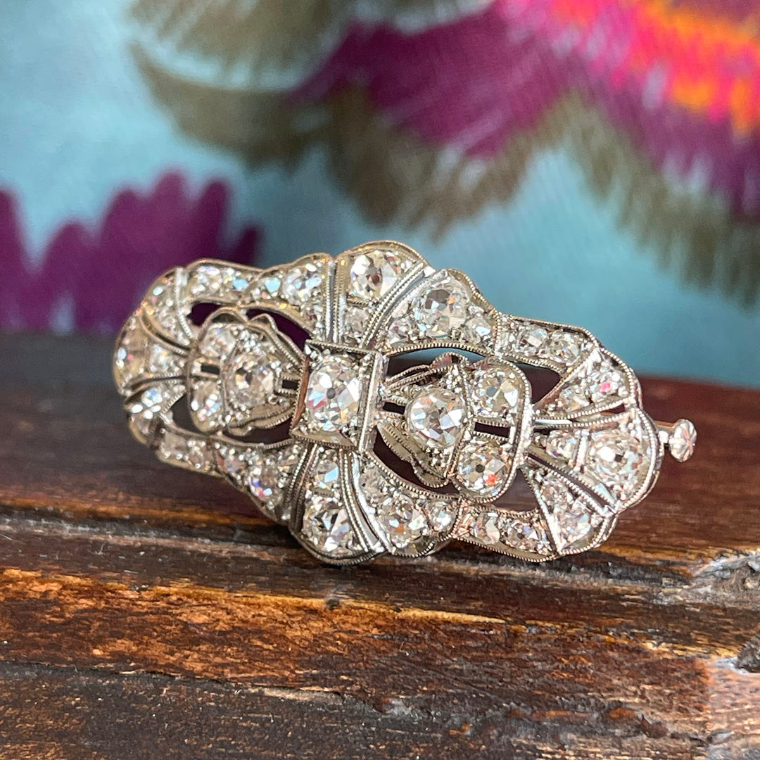 Antique Early Art Deco Platinum Diamond Brooch