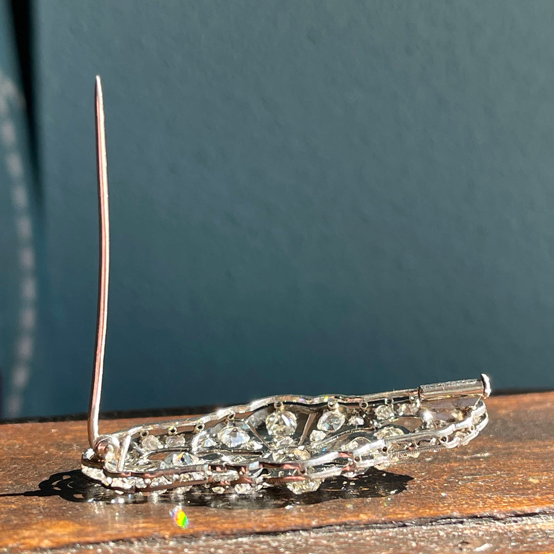 Antique Early Art Deco Platinum Diamond Brooch