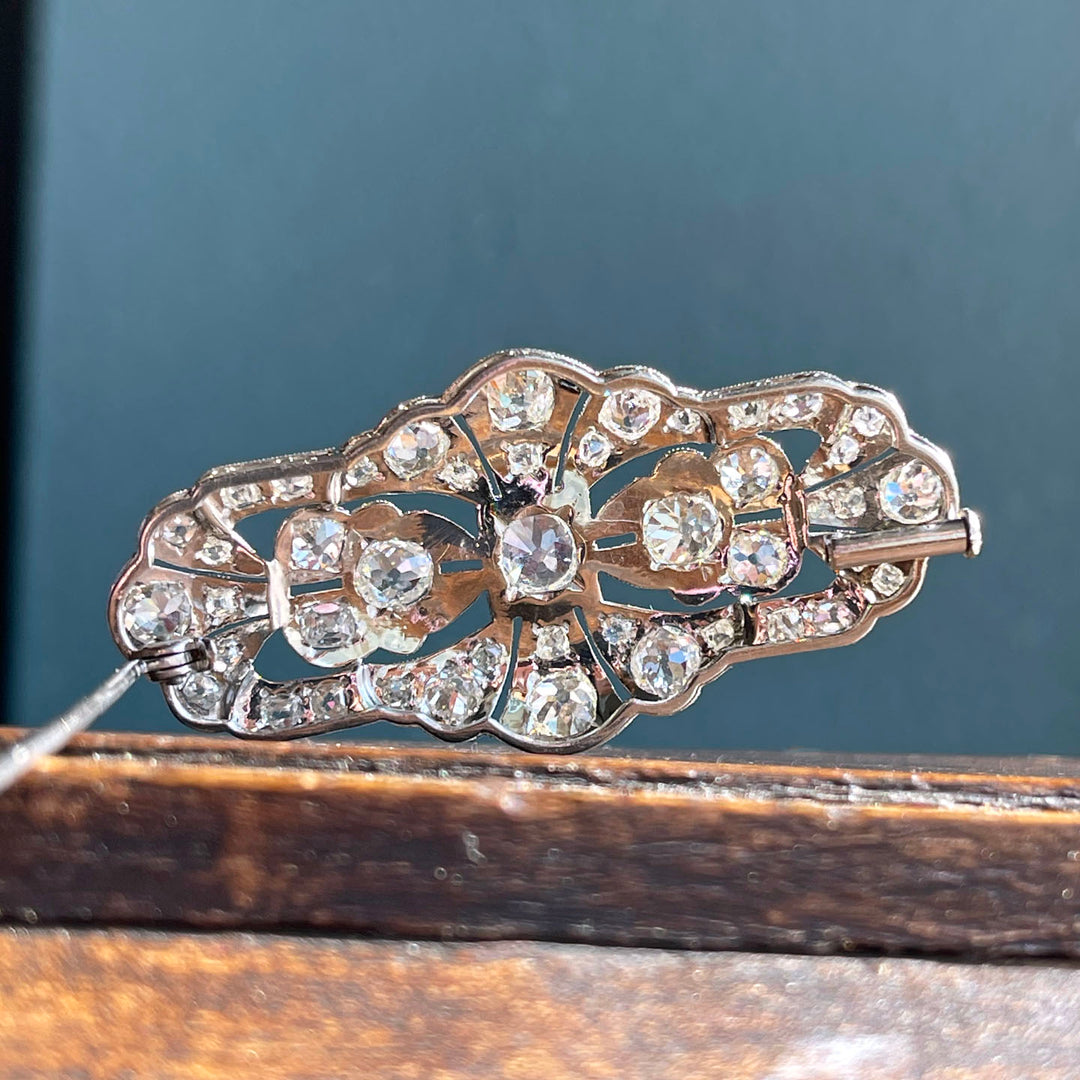 Antique Early Art Deco Platinum Diamond Brooch
