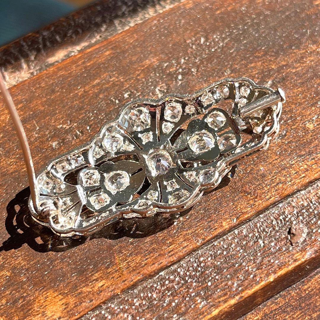 Antique Early Art Deco Platinum Diamond Brooch