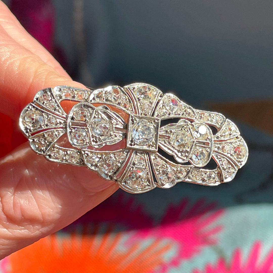 Antique Early Art Deco Platinum Diamond Brooch