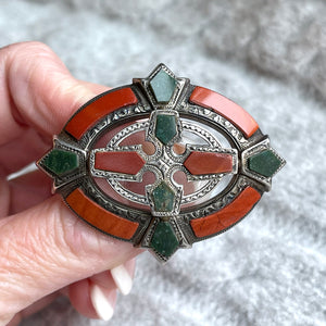 Victorian Silver Scottish Carnelian Bloodstone Brooch Pin