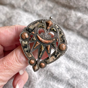 Victorian Scottish Silver Pink and Gray Granite Brooch Pin