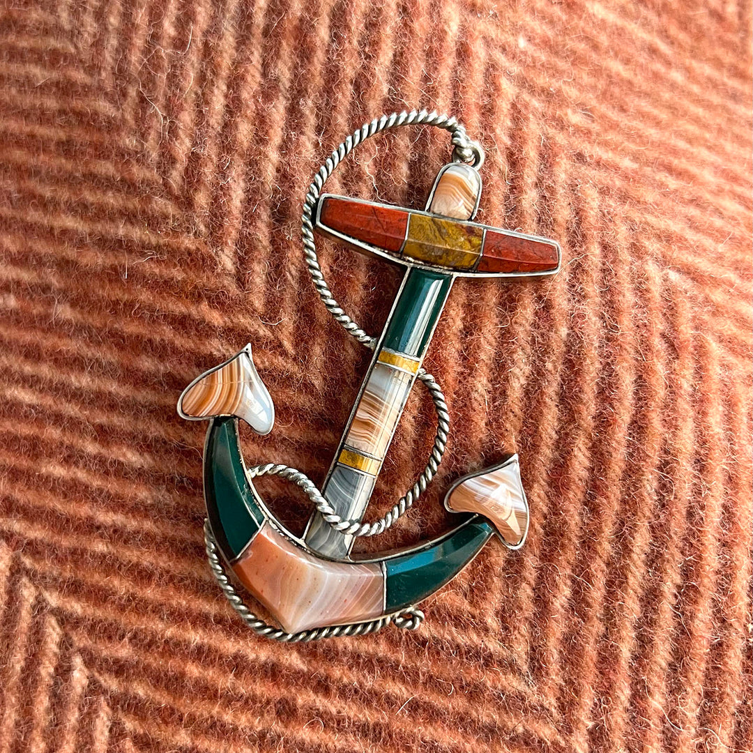Antique Victorian Silver Scottish Brooch Anchor Agate