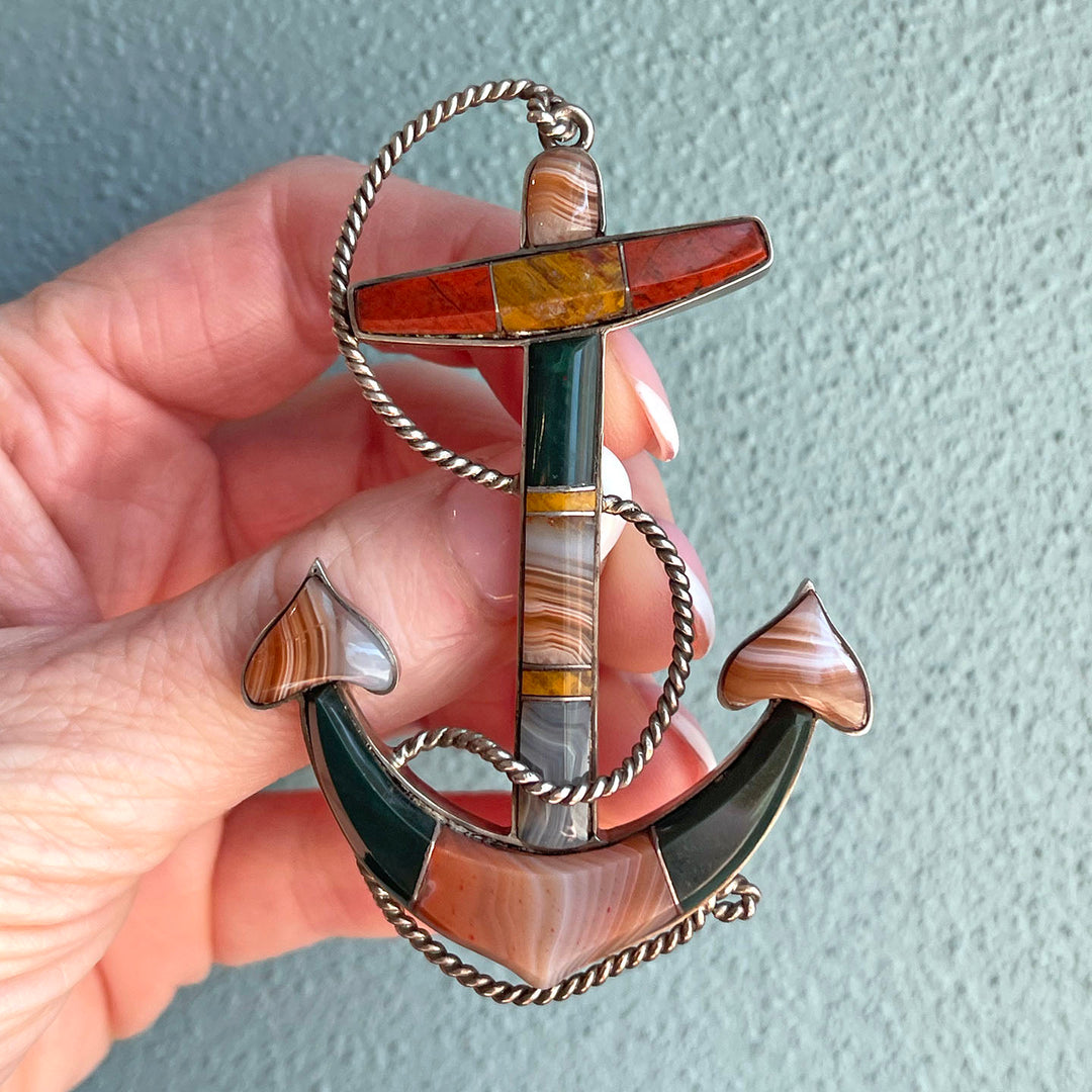 Antique Victorian Silver Scottish Brooch Anchor Agate
