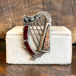 Victorian Scottish Silver Agate Harp Brooch