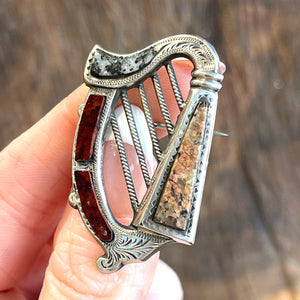 Victorian Scottish Silver Agate Harp Brooch