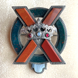 Silver Scottish Agate St. Andrews Cross Brooch Pendant