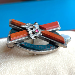 Silver Scottish Agate St. Andrews Cross Brooch Pendant