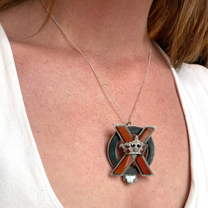 Silver Scottish Agate St. Andrews Cross Brooch Pendant