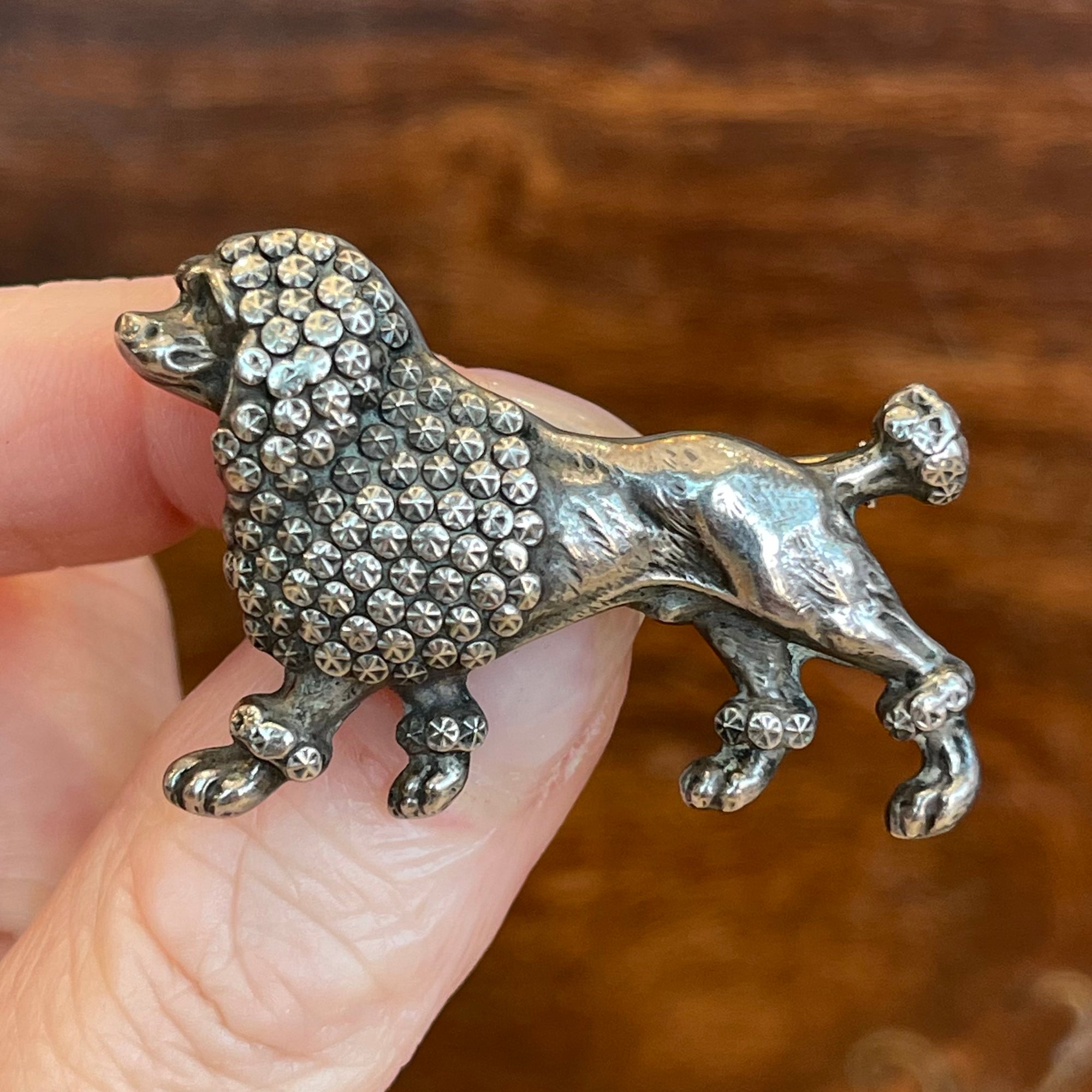 Antique Victorian Silver Poodle Brooch Pin