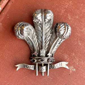 Victorian Silver Engraved Prince of Wales Brooch 3 Feathers