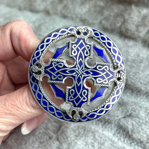 Victorian Silver Blue Enamel Celtic Brooch Pin