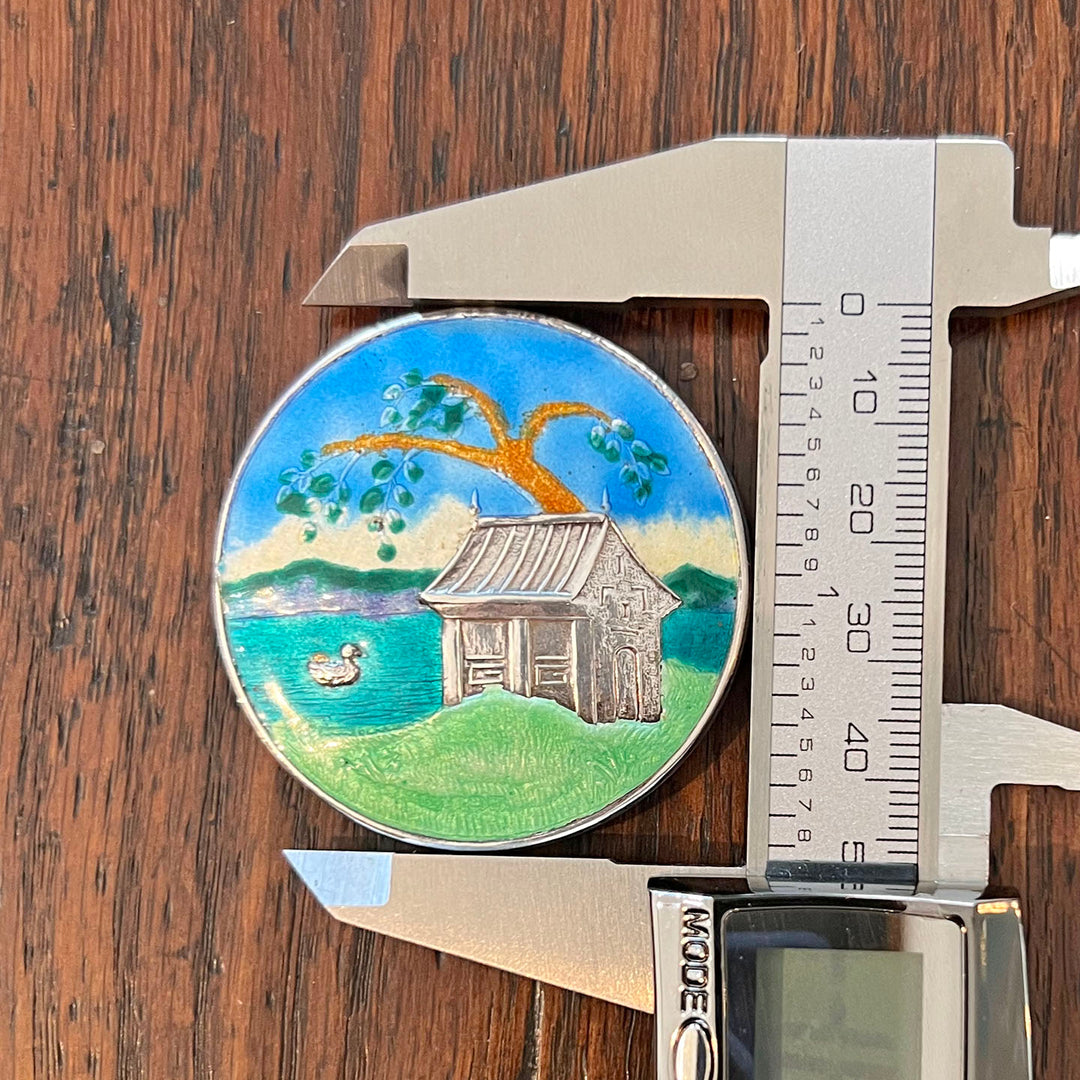 Antique Enamel Landscape Brooch Pin