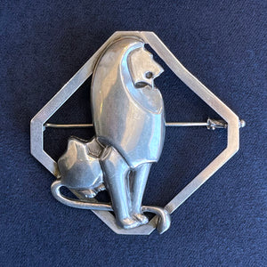 Art Deco Silver Lion Brooch Pin by Evald Neilson c. 1920