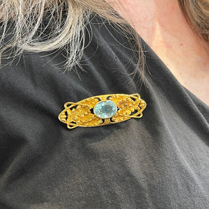 Antique French Art Nouveau Aquamarine and Gold Brooch