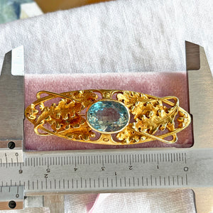 Antique French Art Nouveau Aquamarine and Gold Brooch
