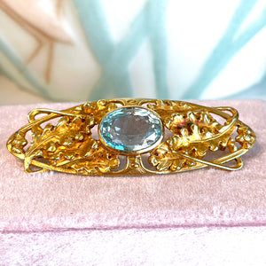 Antique French Art Nouveau Aquamarine and Gold Brooch