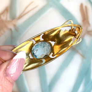 Antique French Art Nouveau Aquamarine and Gold Brooch