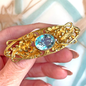 Antique French Art Nouveau Aquamarine and Gold Brooch