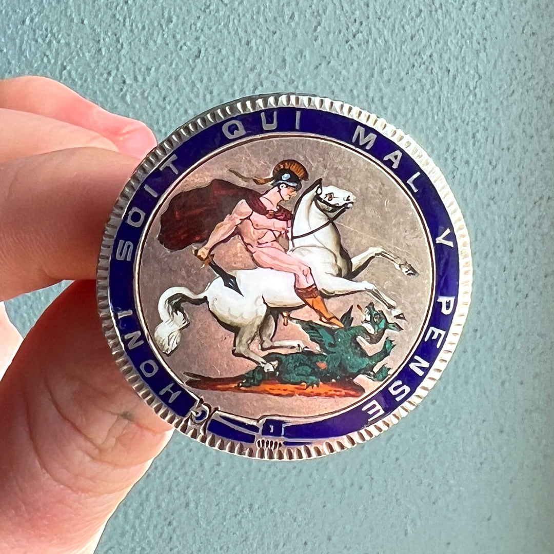 Antique Georgian Enamel Silver Brooch St. George and the Dragon