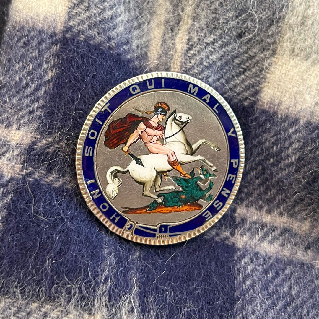 Antique Georgian Enamel Silver Brooch St. George and the Dragon