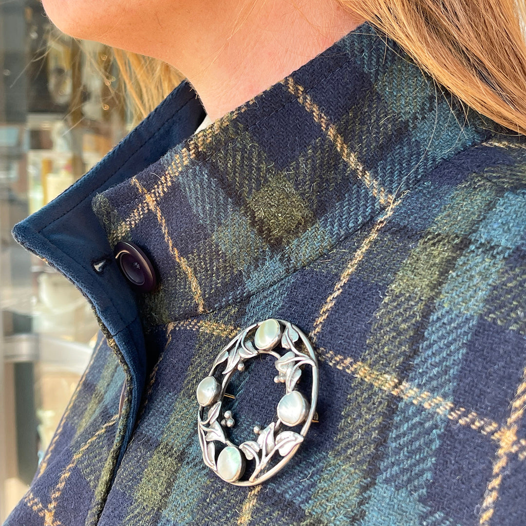 Large Silver Arts and Crafts Mother of Pearl Brooch