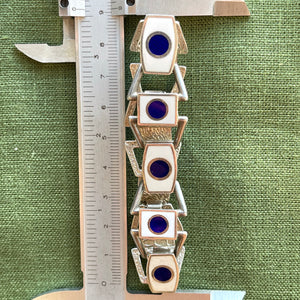 Midcentury Silver Enamel Bracelet Blue White Bold by Una A Erre