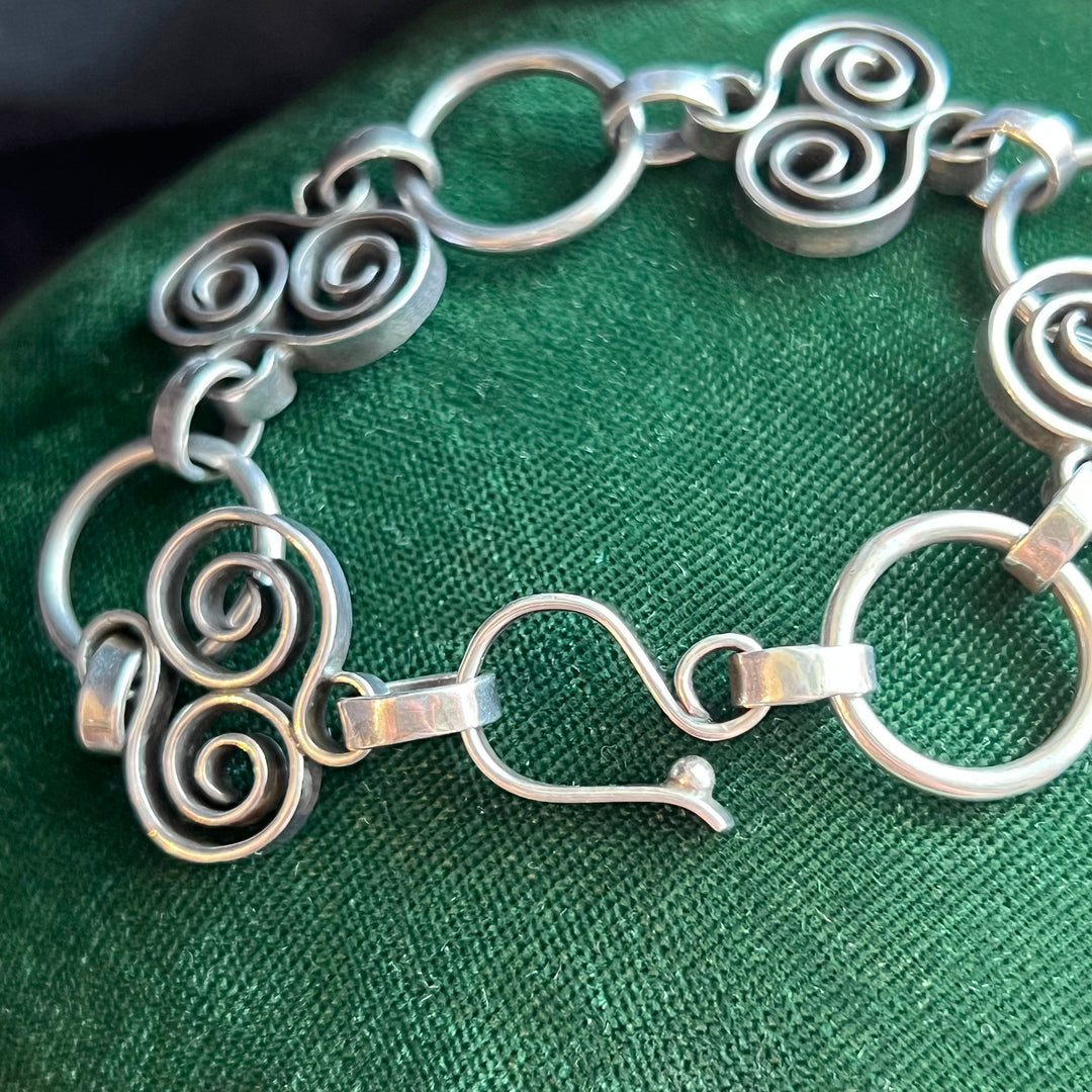 Vintage Mid-Century Modern Scandinavian Silver Spiral Link Bracelet, c. 1960