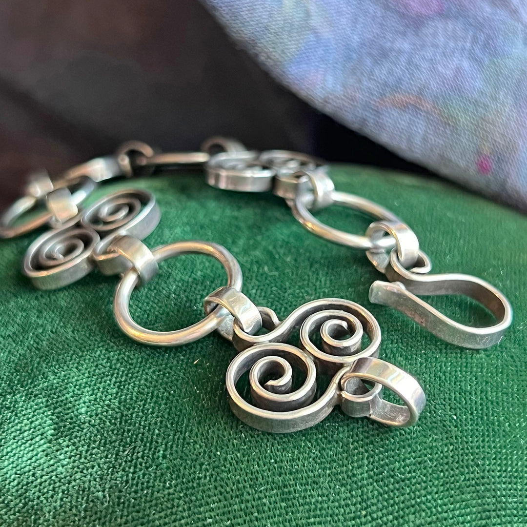 Vintage Mid-Century Modern Scandinavian Silver Spiral Link Bracelet, c. 1960