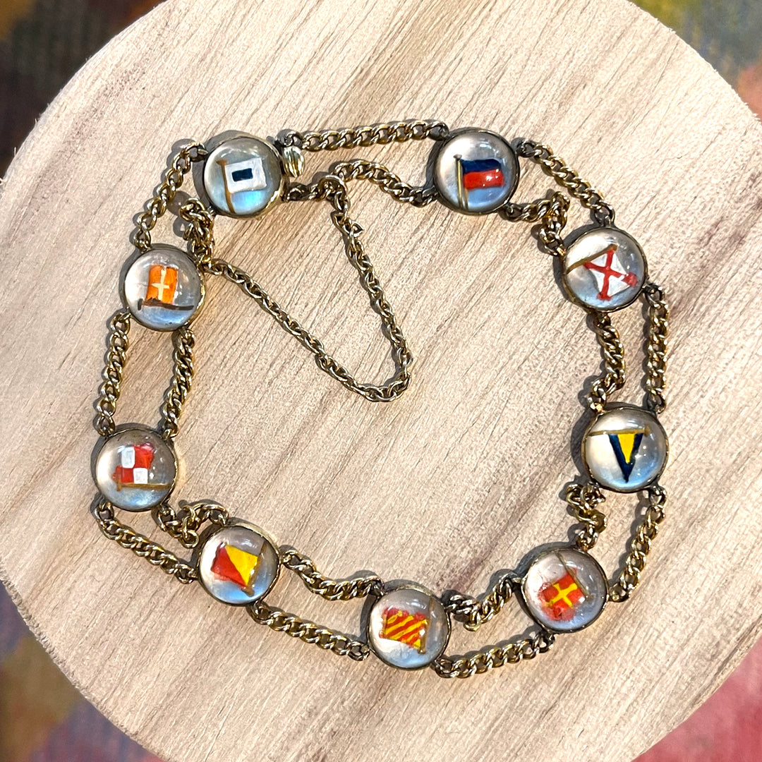 Vintage Gold 'Ever Yours' Essex Crystal Flags Bracelet