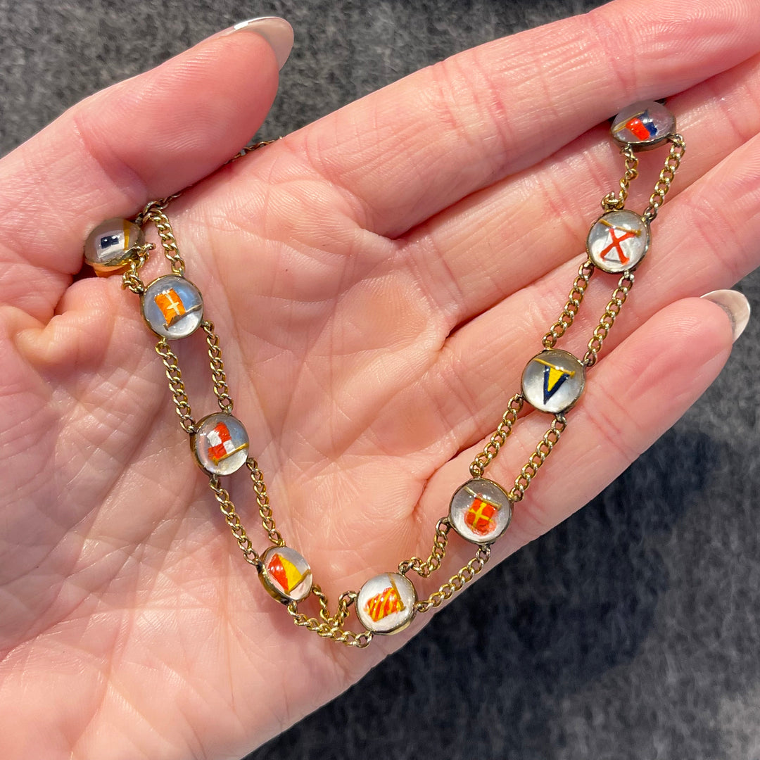Vintage Gold 'Ever Yours' Essex Crystal Flags Bracelet