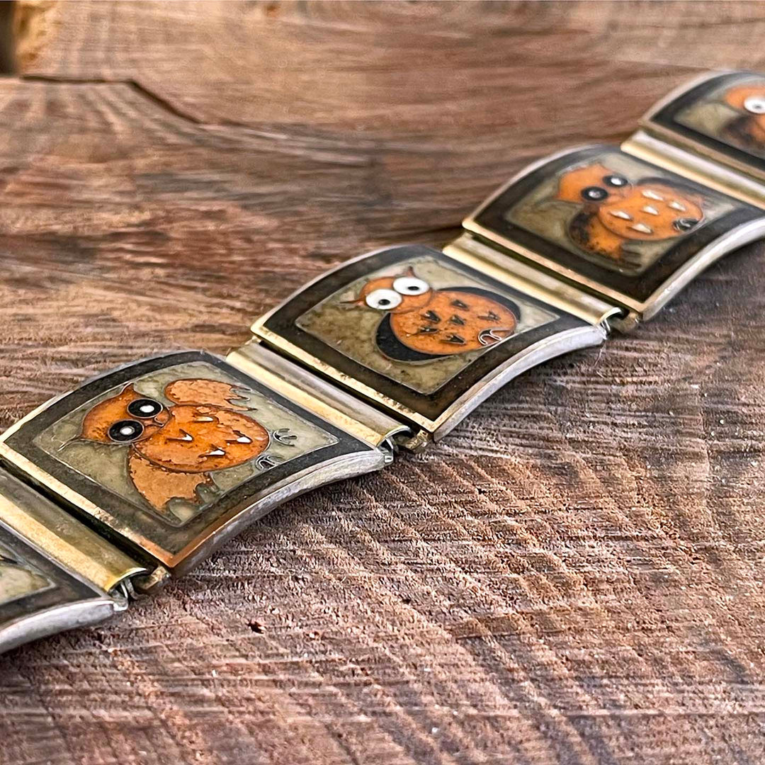Perli Enamel Mid-Century Owls Bracelet in Metal