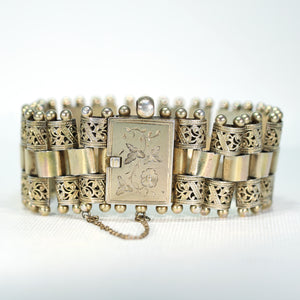 Victorian Engraved Silver Gilt Link Bracelet Floral Motif