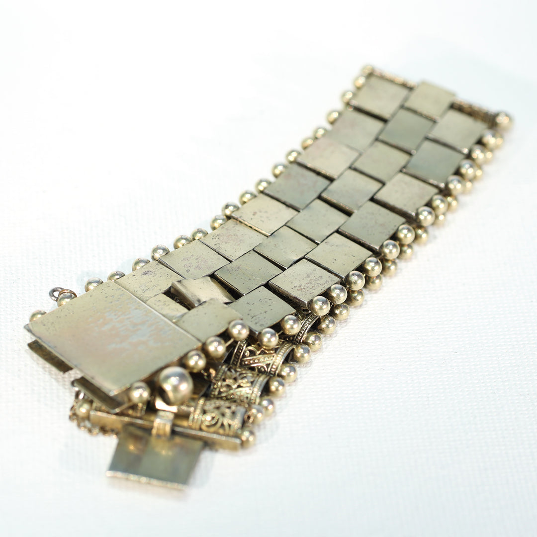 Victorian Engraved Silver Gilt Link Bracelet Floral Motif