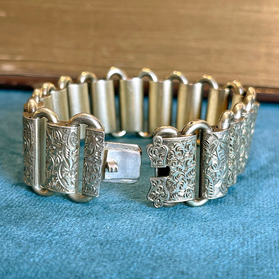 Silver Gilt Engraved Link Bracelet Buckle