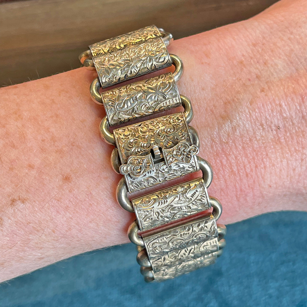 Silver Gilt Engraved Link Bracelet Buckle