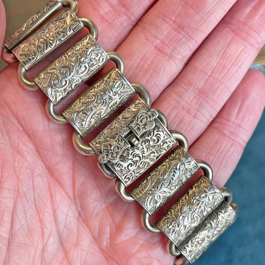 Silver Gilt Engraved Link Bracelet Buckle