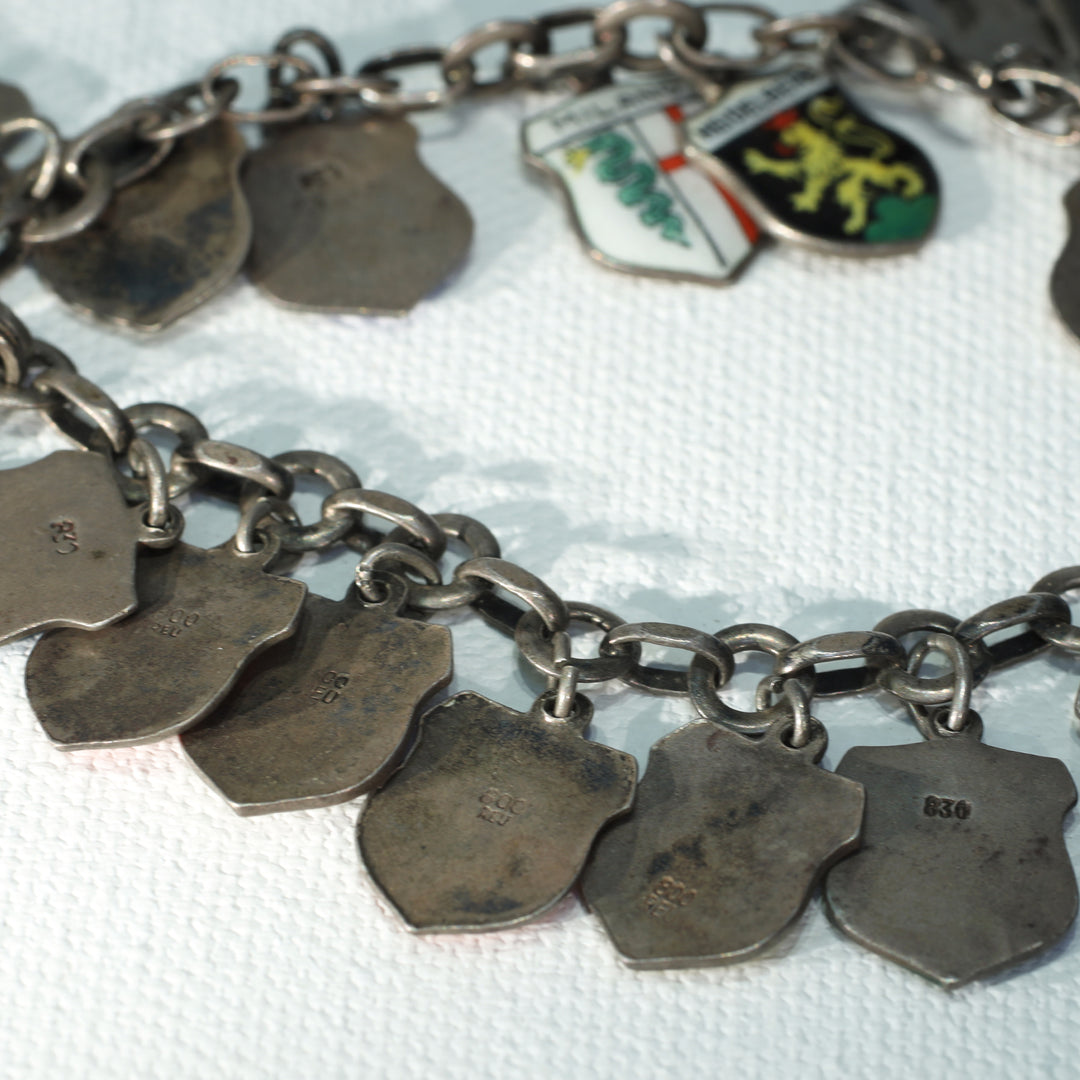 Vintage Silver European Cities Charm Bracelet Enamel Plaques
