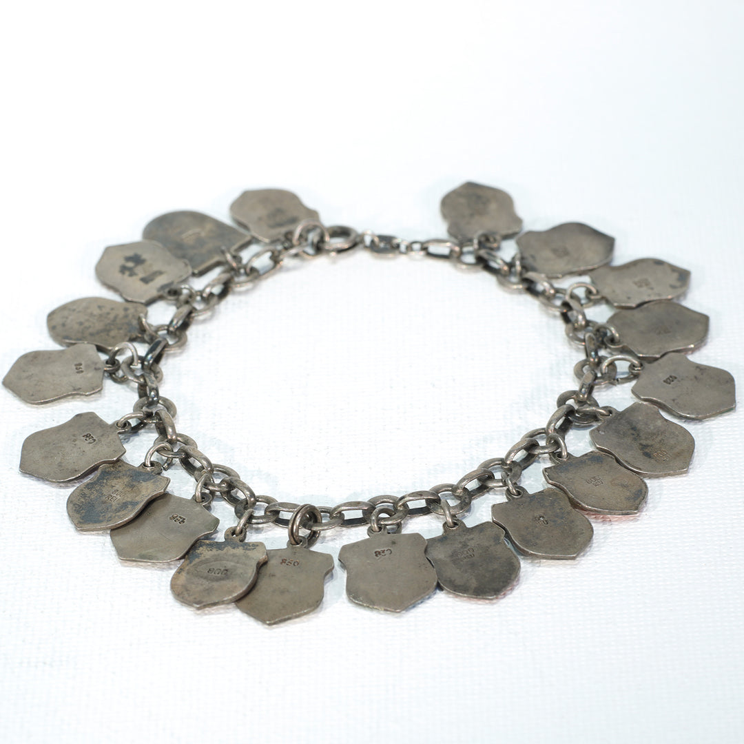 Vintage Silver European Cities Charm Bracelet Enamel Plaques
