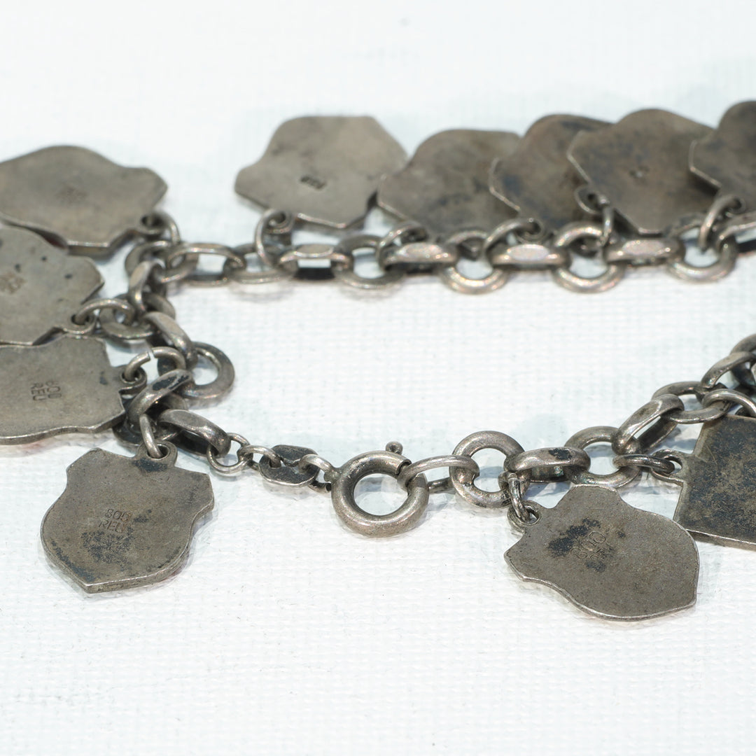 Vintage Silver European Cities Charm Bracelet Enamel Plaques