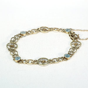 Antique Edwardian Aquamarine Diamond Bracelet 15k Gold English