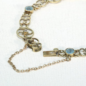 Antique Edwardian Aquamarine Diamond Bracelet 15k Gold English