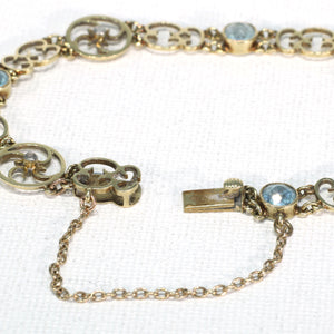 Antique Edwardian Aquamarine Diamond Bracelet 15k Gold English