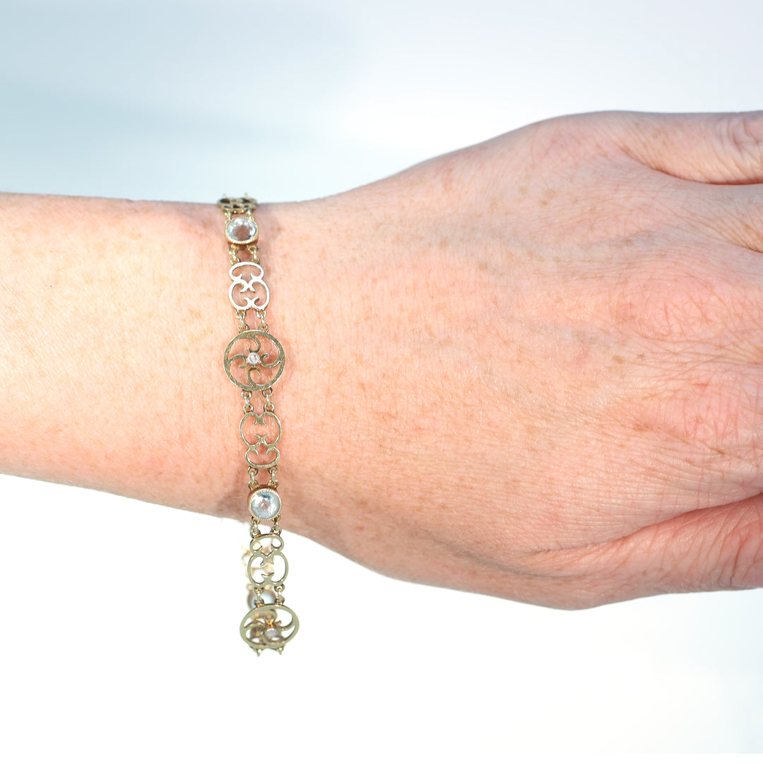 Antique Edwardian Aquamarine Diamond Bracelet 15k Gold English