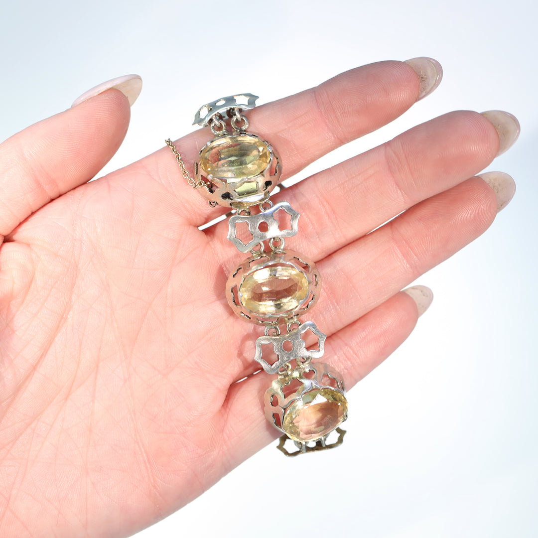 Antique Victorian Scottish Citrine Silver Bracelet 43.3cttw