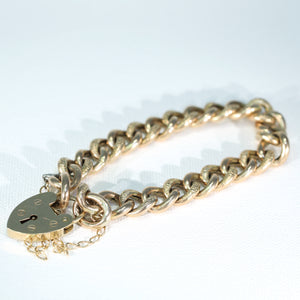 Antique 9k Gold Heart Curb Link Bracelet 7.75"