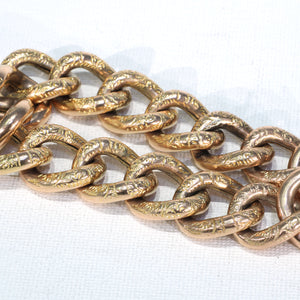 Victorian 9k Gold Curb Link Bracelet Heart Lock Large Chunky Links